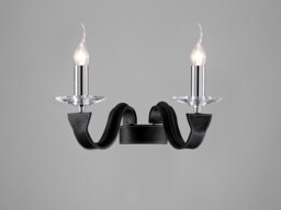 Nardini Wall Lamp 2 Candle Light Polished Chrome, Black Faux Leather, Crystal - thumbnail 2