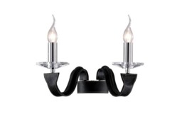 Nardini Wall Lamp 2 Candle Light Polished Chrome, Black Faux Leather, Crystal - thumbnail 1