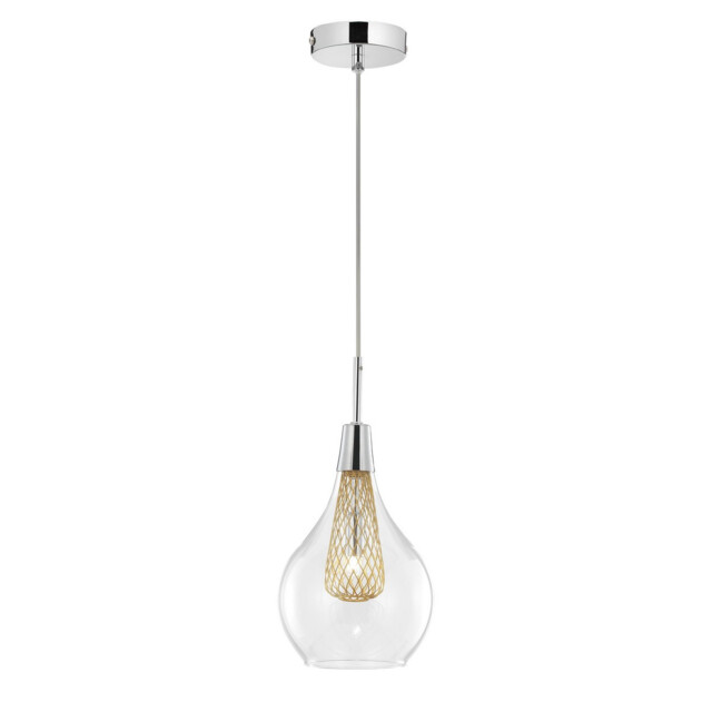 Filo 16cm Dome Pendant Ceiling Light Chrome Aluminium Clear Glass, Gold Frame LED G9 - image 1