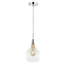 Filo 16cm Dome Pendant Ceiling Light Chrome Aluminium Clear Glass, Gold Frame LED G9
