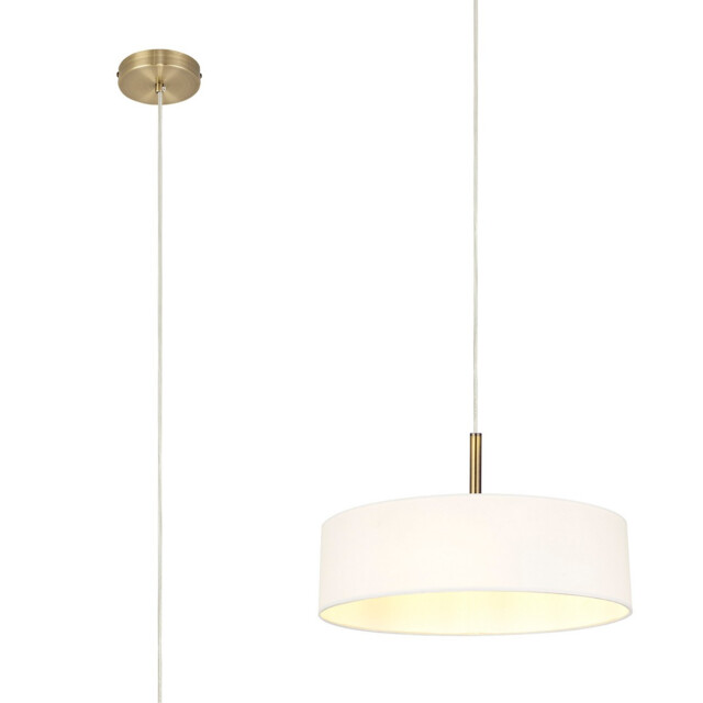 Baymont Antique Brass 5 Light E27 Single Pendant, With 45cm x 15cm Faux Silk Shade, White - image 1
