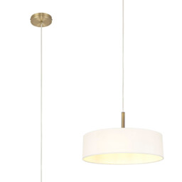Baymont Antique Brass 5 Light E27 Single Pendant, With 45cm x 15cm Faux Silk Shade, White - thumbnail 1