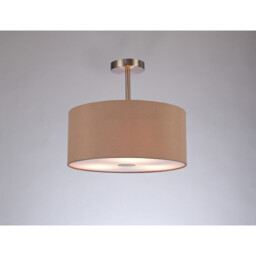 Baymont Satin Nickel 3 Light E27 Semi Flush With 40cm x 18cm Dual Faux Silk Shade, Antique Gold/Ruby - thumbnail 2
