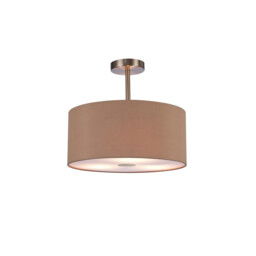 Baymont Satin Nickel 3 Light E27 Semi Flush With 40cm x 18cm Dual Faux Silk Shade, Antique Gold/Ruby