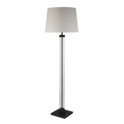 Pedestal Floor Lamp Glass Column & Black Base, White Shade - thumbnail 2
