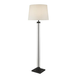 Pedestal Floor Lamp Glass Column & Black Base, White Shade