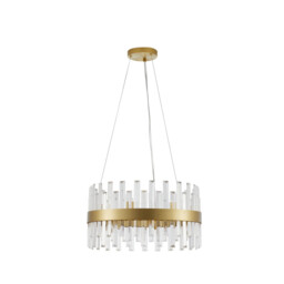 Crown 7 Light Pendant Ceiling Light Satin Gold Metal Clear Crystal (48 pcs) LED G9