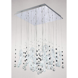 Class Pendant Square 20 Light G4 Polished Chrome/White Glass/Crystal, NOT LED/CFL Compatible - thumbnail 2