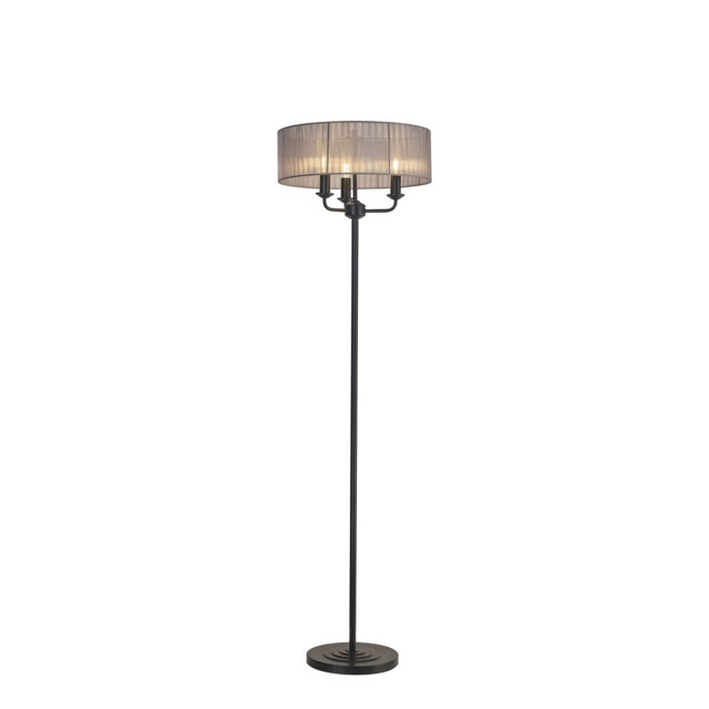 Banyan 3 Light Switched Floor Lamp With 45cm x 15cm Organza Shade Matt Black/Grey - image 1