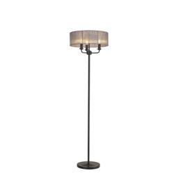 Banyan 3 Light Switched Floor Lamp With 45cm x 15cm Organza Shade Matt Black/Grey - thumbnail 1