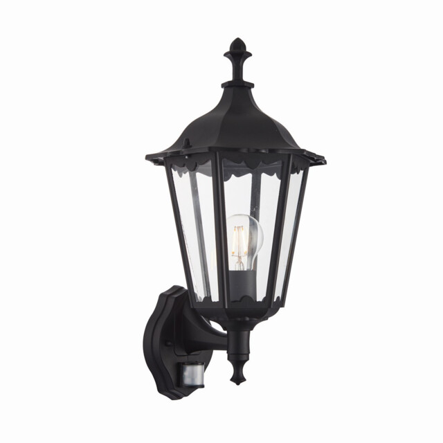 Burford PIR Outdoor Wall Lantern Matt Black Paint, Glass IP44, E27 - image 1