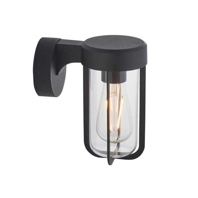 Lucca Outdoor Modern Wall Lamp Textured Black & Clear Glass E27 - image 1