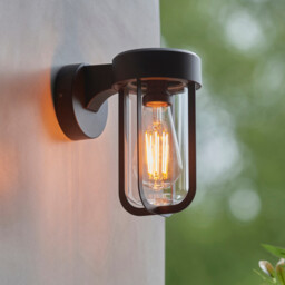 Lucca Outdoor Modern Wall Lamp Textured Black & Clear Glass E27 - thumbnail 5