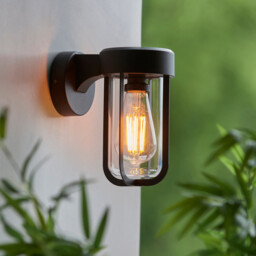Lucca Outdoor Modern Wall Lamp Textured Black & Clear Glass E27 - thumbnail 2