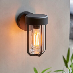 Lucca Outdoor Modern Wall Lamp Textured Black & Clear Glass E27 - thumbnail 3