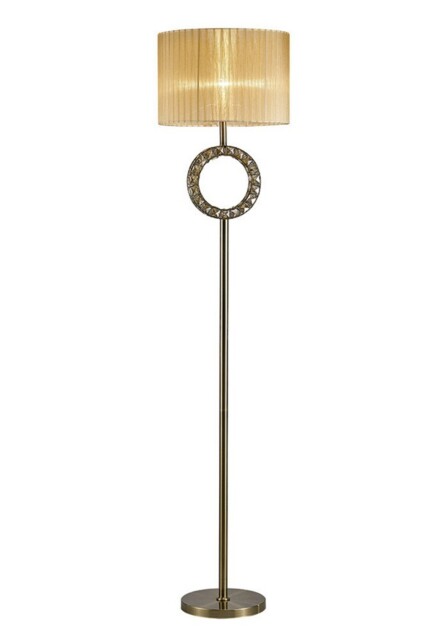 Florence Round Floor Lamp with Soft Bronze Shade 1 Light Antique Brass, Crystal - image 1