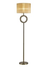 Florence Round Floor Lamp with Soft Bronze Shade 1 Light Antique Brass, Crystal