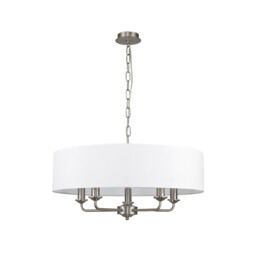 Banyan 5 Light Multi Arm Pendant, E14 Satin Nickel With 60cm x 15cm Faux Silk Shade, White - thumbnail 5