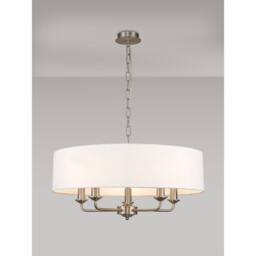 Banyan 5 Light Multi Arm Pendant, E14 Satin Nickel With 60cm x 15cm Faux Silk Shade, White - thumbnail 2