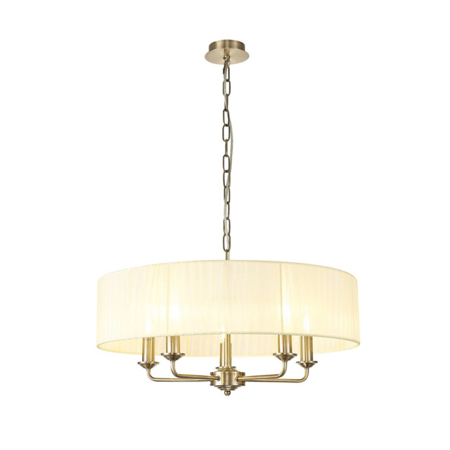 Banyan 5 Light Multi Arm Pendant With 60cm x 15cm Organza Shade Antique Brass/Cream - image 1