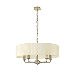 Banyan 5 Light Multi Arm Pendant With 60cm x 15cm Organza Shade Antique Brass/Cream - thumbnail 5