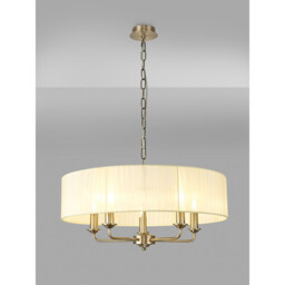Banyan 5 Light Multi Arm Pendant With 60cm x 15cm Organza Shade Antique Brass/Cream - thumbnail 2