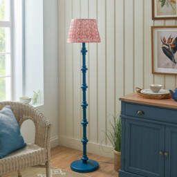 Carnaby Satin Marlin Blue Paint Floor Lamp with Coral Pink Fabric Ripple Shade 35cm B22 - thumbnail 3