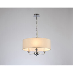 Banyan 3 Light Multi Arm Pendant, E14 Polished Chrome With 45cm x 15cm Faux Silk Shade, Ivory Pearl/White Laminate - thumbnail 2