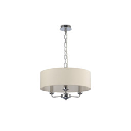 Banyan 3 Light Multi Arm Pendant, E14 Polished Chrome With 45cm x 15cm Faux Silk Shade, Ivory Pearl/White Laminate - thumbnail 5