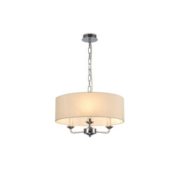 Banyan 3 Light Multi Arm Pendant, E14 Polished Chrome With 45cm x 15cm Faux Silk Shade, Ivory Pearl/White Laminate - thumbnail 1