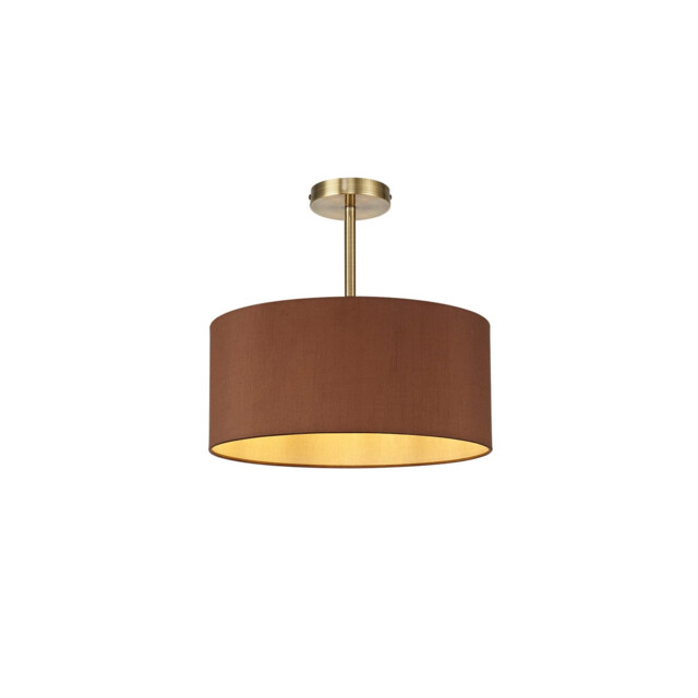 Baymont Antique Brass E27 Semi Flush With 40cm x 18cm Dual Faux Silk Shade, Raw Cocoa/Grecian Bronze - image 1