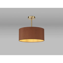 Baymont Antique Brass E27 Semi Flush With 40cm x 18cm Dual Faux Silk Shade, Raw Cocoa/Grecian Bronze - thumbnail 2