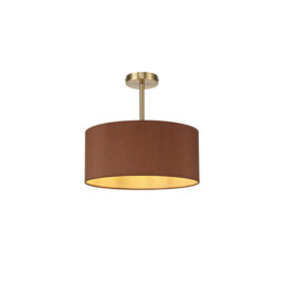 Baymont Antique Brass E27 Semi Flush With 40cm x 18cm Dual Faux Silk Shade, Raw Cocoa/Grecian Bronze - thumbnail 1