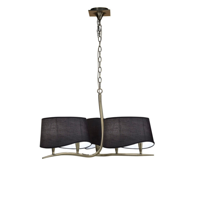 Ninette Pendant 3 Arm 6 Light E14 With Black Shades Antique Brass - image 1