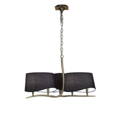 Ninette Pendant 3 Arm 6 Light E14 With Black Shades Antique Brass - thumbnail 1