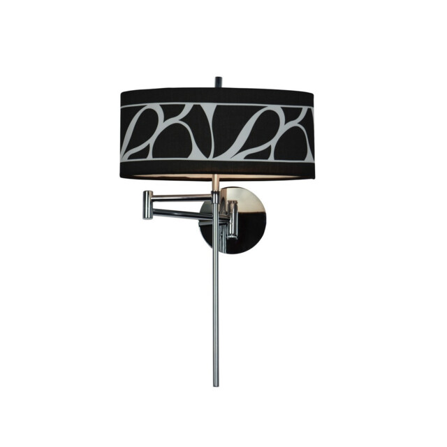 Manhattan Wall Lamp 1 Light E14 Swing Arm, Polished Chrome With Black Patterned Shade - image 1