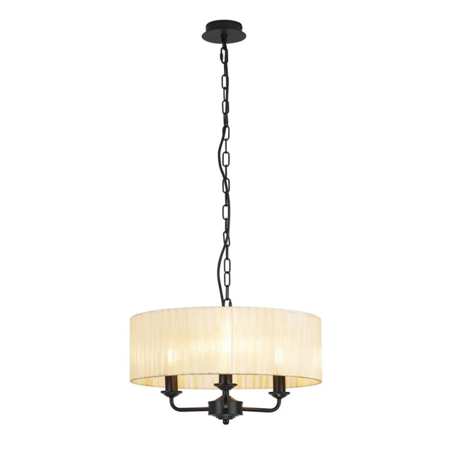 Banyan 3 Light Multi Arm Pendant With 45cm x 15cm Organza Shade Matt Black/Cream - image 1