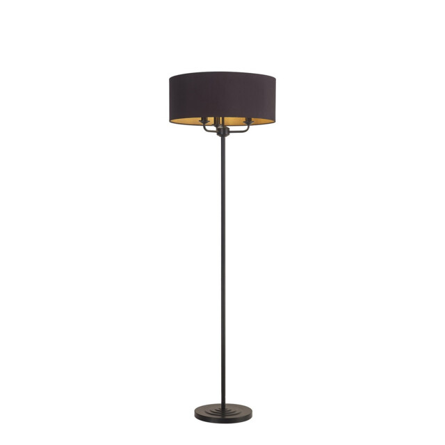 Banyan 3 Light Switched Floor Lamp With 50cm x 20cm Dual Faux Silk Fabric Shade Matt Black/Midnight Black - image 1