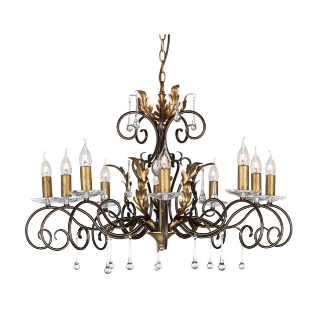 Amarilli 10 Light Chandelier Bronze, Gold Floral Leaves Design , E14 - image 1