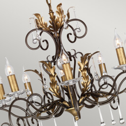 Amarilli 10 Light Chandelier Bronze, Gold Floral Leaves Design , E14 - thumbnail 2