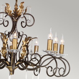 Amarilli 10 Light Chandelier Bronze, Gold Floral Leaves Design , E14 - thumbnail 5