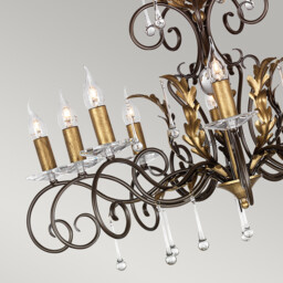 Amarilli 10 Light Chandelier Bronze, Gold Floral Leaves Design , E14 - thumbnail 3