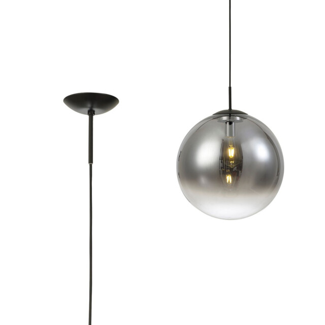 Miranda 30cm Ball Pendant 1 Light E27 Black Suspension With Matt Black/Smoke Fade Glass Globe - image 1
