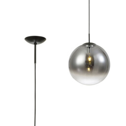 Miranda 30cm Ball Pendant 1 Light E27 Black Suspension With Matt Black/Smoke Fade Glass Globe - thumbnail 1