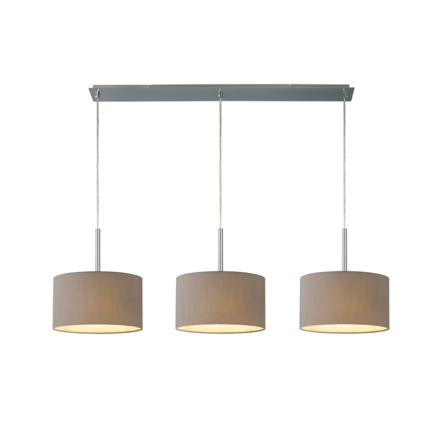Baymont Polished Chrome 3 Light E27 Linear Pendant With 30cm x 17cm Faux Silk Shade, Grey/White Laminate - image 1