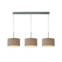 Baymont Polished Chrome 3 Light E27 Linear Pendant With 30cm x 17cm Faux Silk Shade, Grey/White Laminate - thumbnail 1