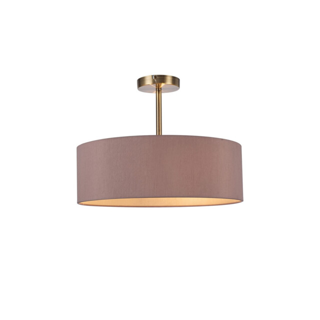 Baymont Antique Brass 3 Light E27 Semi Flush Fixture, With 45cm x 15cm Dual Faux Silk Shade, Taupe/Halo Gold - image 1