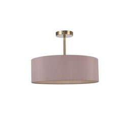 Baymont Antique Brass 3 Light E27 Semi Flush Fixture, With 45cm x 15cm Dual Faux Silk Shade, Taupe/Halo Gold - thumbnail 5