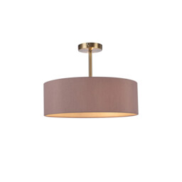 Baymont Antique Brass 3 Light E27 Semi Flush Fixture, With 45cm x 15cm Dual Faux Silk Shade, Taupe/Halo Gold - thumbnail 1