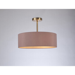 Baymont Antique Brass 3 Light E27 Semi Flush Fixture, With 45cm x 15cm Dual Faux Silk Shade, Taupe/Halo Gold - thumbnail 2